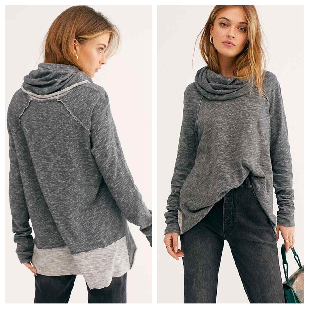 Free People Beach 100% Cotton Cocoon Cowl Pullover - Gray - One Size